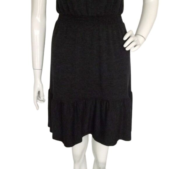 LOFT Dress, XS, Charcoal Gray Heathered Knit, Smocked Flounce, Short sleeves - Picture 9 of 15